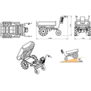 Brouette électrique 4 roues à châssis tubulaire extensible et amovible + benne plastique 300L 300KG - batterie 40V / 6Ah Brouette électrique 4 roues à châssis tubulaire extensible et amovible + benne plastique 300L 300KG - batterie 40V / 6Ah